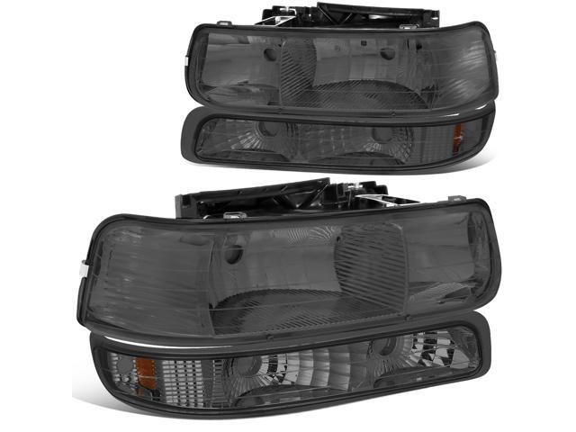 DNA Motoring HL-OH-CS99-4P-SM-AB For 1999 to 2006 Chevy Silverado Tahoe 4Pcs Headlight + Bumper Lamps Smoked Housing Amber Side - GMT800 00 01 02...