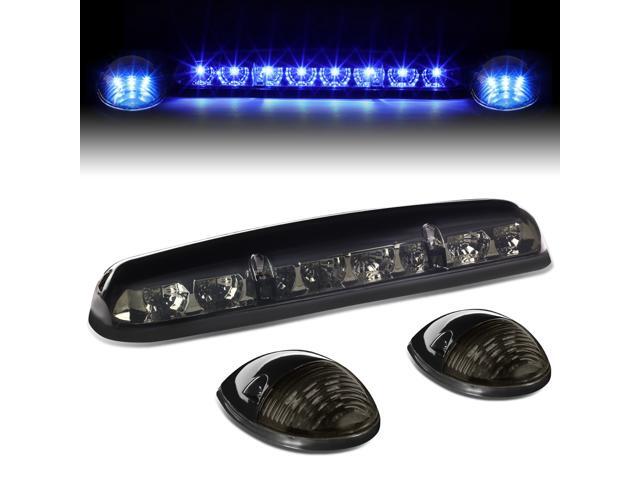 DNA Motoring CBL-CSIL02-SM-B For 2002 to 2006 Chevy Silverado / GMC Sierra GMT800 LED Cab Roof Center Light + Pair Side Lamps (Smoked Housing Blue...