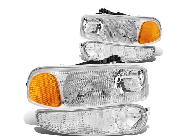 DNA Motoring HL-OEM-DAN99-4P For 2001 to 2006 GMC Sierra Yukon Denali 1500 OE Style Headlight+Bumper Lamp Chrome Housing 02 03 04 05 4Pcs Left + Right