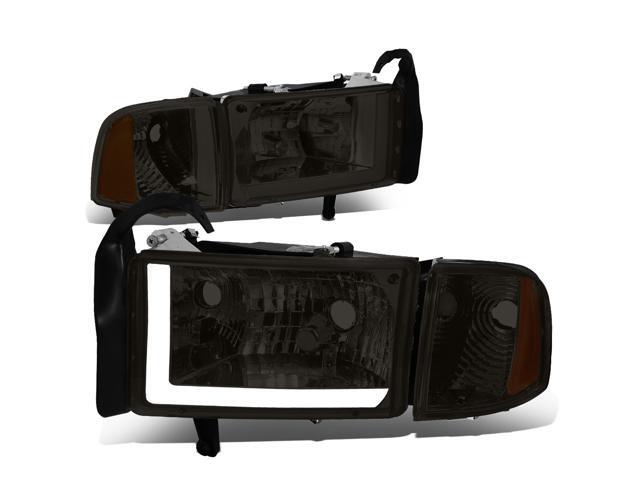 DNA Motoring HL-LB-DR944-SM-AM For 1994 to 2002 Dodge RAM 1500 2500 3500 LED DRL Light Bar Headlights Chrome Housing Smoked Lens Amber Corner...
