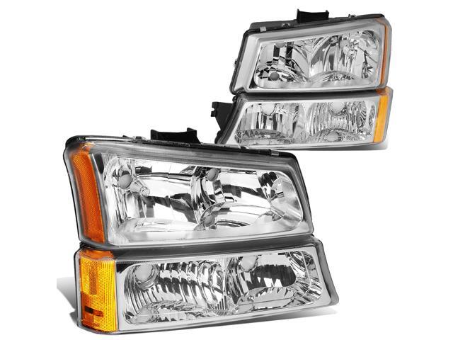 DNA Motoring HL-OH-CS03-4P-CH-AM For 2003 to 2006 Chevy Silverado Avalanche 4Pcs Headlight+Bumper Lamp Chrome Housing Amber Corner 1 Gen 04 05 Left...