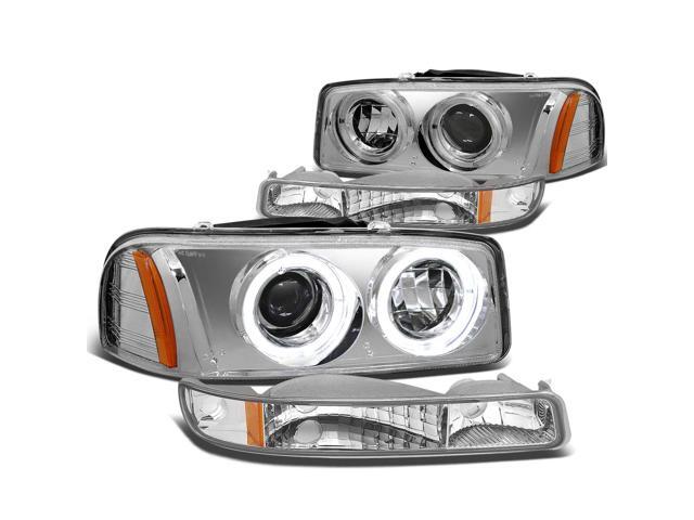DNA Motoring HL-HPL-SIE994P-CH-AM For 1999 to 2007 GMC Sierra Yukon GMT800 Dual Halo Ring Projector Headlight+Bumper Lamp Chrome Housing Amber...