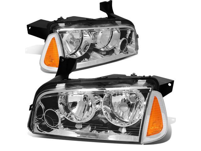 DNA Motoring HL-OH-CHA05-4P-CH-AM For 2006 to 2010 Dodge Charger LX 4pcs Chrome Housing Clear Lens Headlight+Amber Corner Signal Lamp 07 08 09 Left...