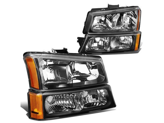 DNA Motoring HL-OH-CS03-4P-BK-AM For 2003 to 2006 Chevy Silverado Avalanche 4Pcs Headlight+Bumper Lamp Black Housing Amber Corner 1 Gen 04 05 Left...