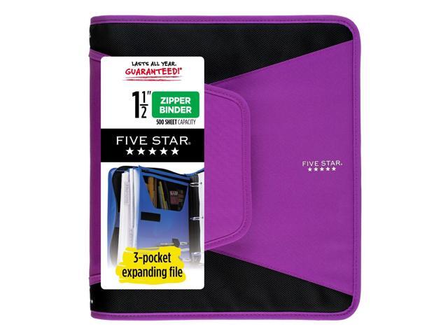 Five Star 1-1/2 inch Zipper Binder [500 Sheet Capacity]: 3-pocket file (Red)