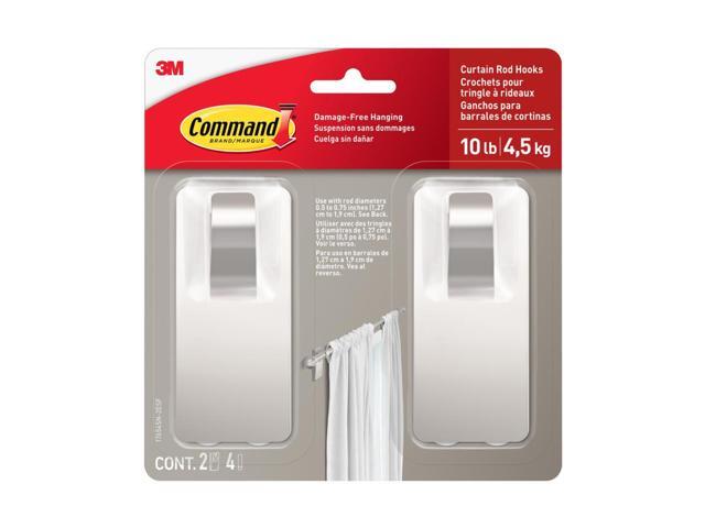 Command Curtain Rod Hooks [Removable]: 1-3/4 in. x 4 in. (Satin Nickel) *2-pack