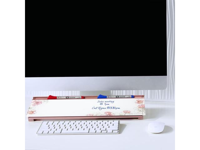 quartet glass desktop computer pad, 18' x 6', whiteboard, dry erase surface, floral (gdp186p)