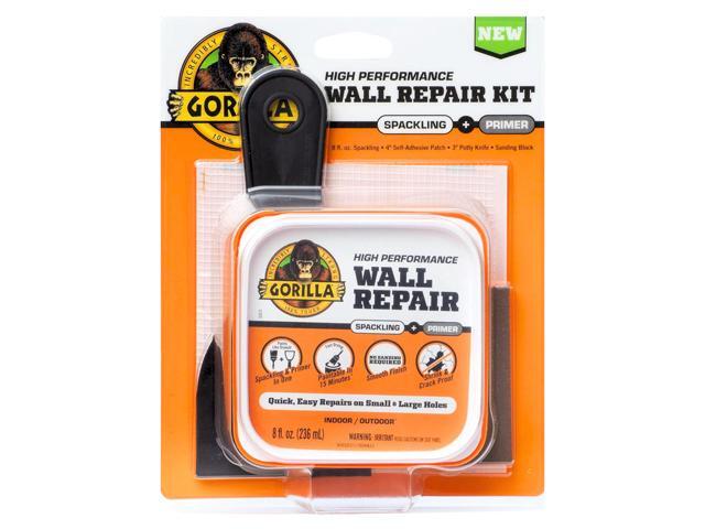 Gorilla High Performance Wall Repair Spackling + Primer Kit: 8 oz. tub, 4 in. patch, 3 in. knife, sanding block (White)