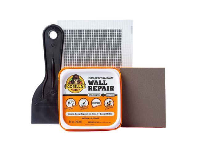 Gorilla High Performance Wall Repair Spackling + Primer Kit: 8 oz. tub, 4 in. patch, 3 in. knife, sanding block (White)