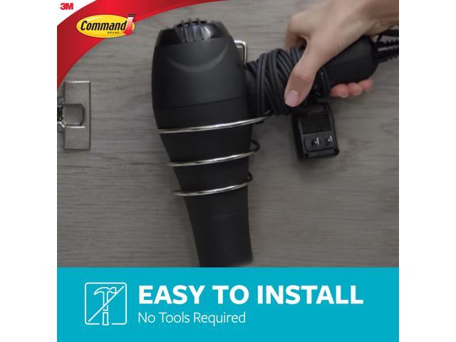 Command Hair Dryer Holder [Removable]: 1 Holder with Water Resistant Strips (Satin Nickel)