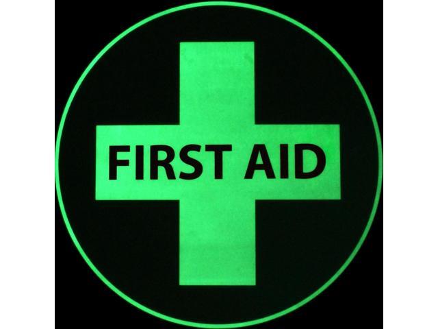 FindTape 'First Aid' Glow-In-The-Dark PVC Adhesive Floor Sign: 17 in. diameter circle (Photoluminescent)