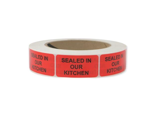 FindTape Tamper Evident Labels [Take-Out Food Packaging]: 1 in. x 2.9375 in. (Red 'SEALED IN OUR KITCHEN' with 'OPEN' message if remove) *1,000 pack