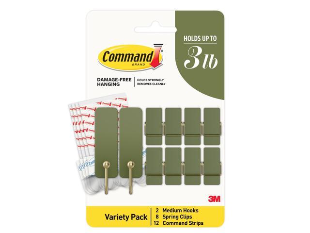 Command Decorative Mixed Hooks Pack [Removable]: 2 mediums hooks, 8 spring clips, 12 refill strips (Sage Green)