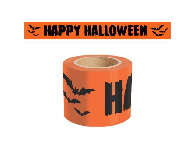 [NO ADHESIVE] FindTape 'HAPPY HALLOWEEN' Printed Barricade Tape 2 mil: 3 in. x 200 ft. (Orange & Black) B322O4714