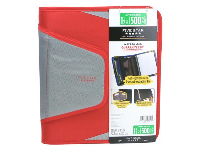 Five Star 1-1/2 inch Zipper Binder: 3-pocket file (Red & Grey) 28012-RG
