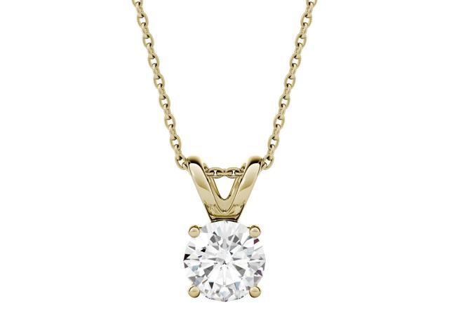 14K Yellow Gold Moissanite by Charles & Colvard Round Solitaire Pendant 1.90ct DEW