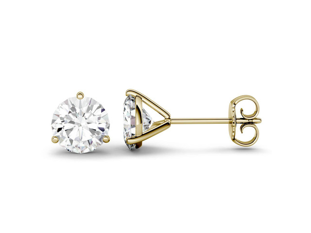 14K Yellow Gold Moissanite by Charles & Colvard 5.0mm Round Stud Earrings, 1.00cttw DEW