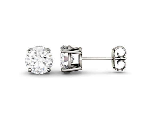 14K White Gold Moissanite by Charles & Colvard 6.5mm Round Stud Earrings, 2.00cttw DEW