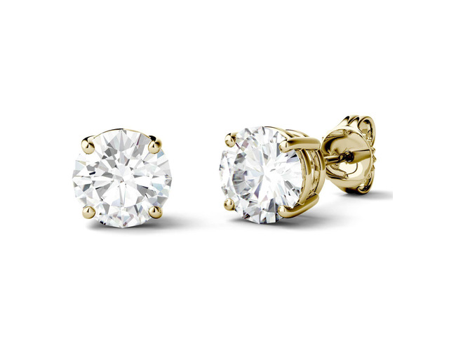 14K Yellow Gold Moissanite by Charles & Colvard 6.5mm Round Stud Earrings, 2.00cttw DEW