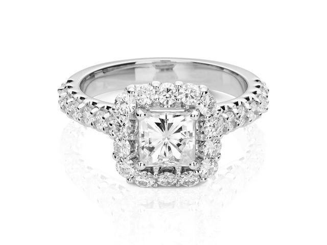 White Gold Moissanite by Charles & Colvard 5.5mm Square Halo Engagement Ring- size 5 1.98cttw DEW