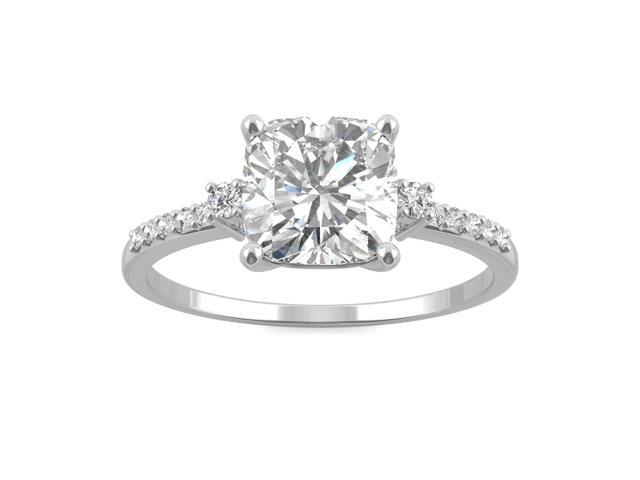 14K White Gold Moissanite by Charles & Colvard 7mm Cushion Engagement Ring-size 9 1.81cttw DEW