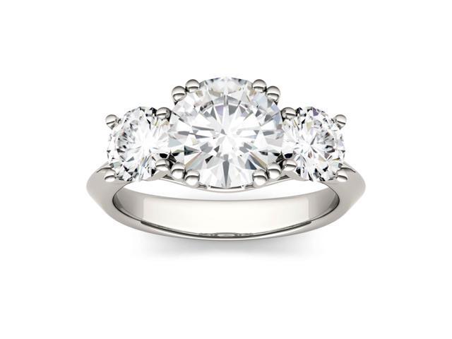 14K White Gold Moissanite by Charles & Colvard 8mm Round Engagement Ring-size 5 3.10cttw DEW