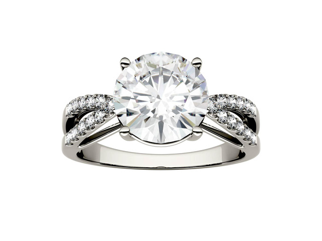 14K White Gold Moissanite by Charles & Colvard 9.0mm Round Engagement Ring-size 7 2.92cttw DEW