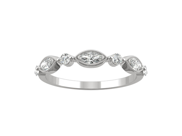 14K White Gold Moissanite by Charles & Colvard 4x2mm Marquise Milgrain Band-size 7 0.33cttw DEW