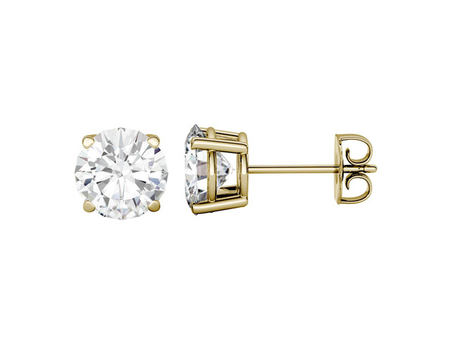 14K Yellow Gold Moissanite by Charles & Colvard 7.5mm Round Stud Earrings, 3.00cttw DEW