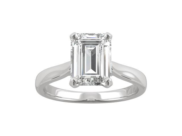 14K White Gold Moissanite by Charles & Colvard 9x7mm Emerald Engagement Ring-size 5 2.52ct DEW