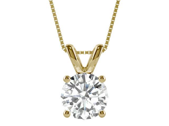 14K Yellow Gold Moissanite by Charles & Colvard Round Solitaire Pendant 3.10ct DEW