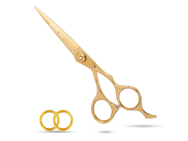 NIXCER PROFESSIONAL SERIES RAVEN RAZOR EDGE ADJUSTABLE SCREW HAIR CUTTING SCISSORS 6.5' GOLD