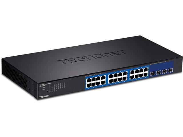 TRENDnet 28-Port Web Smart Switch with 24 x Gigabit Ports and 4 x 10G SFP+ Slots. Limited Life Time Warranty