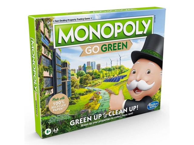 Monopoly Goes Green Edition Recycled Paper Parts Property Trading Game Board Game Hasbro HSBE9348