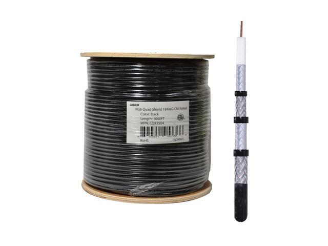 RG6 Quad Shield Coaxial Cable 18 AWG 1000ft Bulk Coax Satellite TV Black - image 8