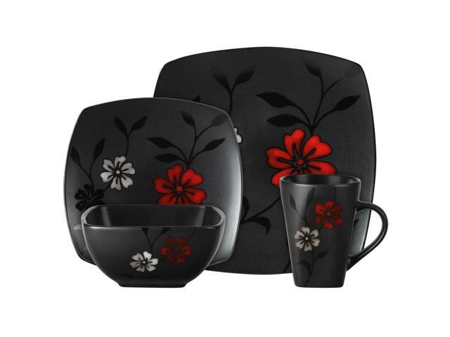 Gibson Evening Blossom Reactive Glaze Stoneware Dinnerware Set,16 Piece