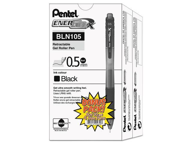 Pentel EnerGel-X Retractable Roller Gel Pen .5mm Black Barrel Black Ink 24/Pack