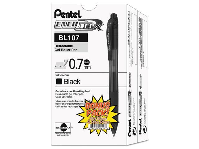 Energel-X Retractable Roller Gel Pen, .7mm, Black Barrel, Black Ink, 24/pack