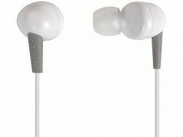 KOSS KEB6IW Wired In-Ear Earbud Headphones with Microphone Enhanced driver w/3cushion, White