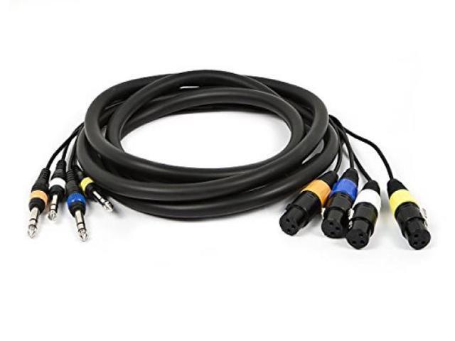 Monoprice 4-Channel TRS Male to XLR Female Snake 25AWG Cable Cord - 10 Feet- Black With Slim, Molded Connector Housing