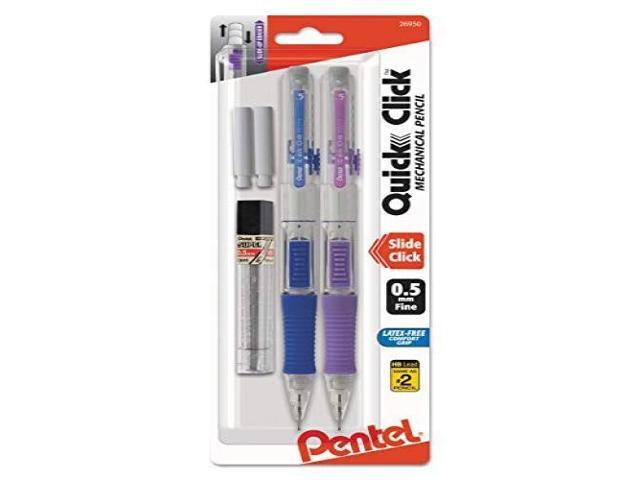 Pentel of America PD215LEBP2 Quick Click Mechanical with Lead & Eraser Pencil, Asstorted Colors - 0.5 mm