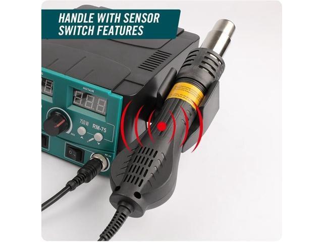 Soldering Station, Rockman Tools 2 in 1 Soldering & Hot/Cooling Air Conversion, LCD, Auto Sleep Protection, 480 Celsius Fast Heating with 4 Extra...
