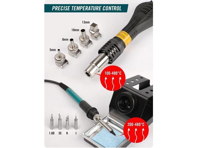 Soldering Station, Rockman Tools 2 in 1 Soldering & Hot/Cooling Air Conversion, LCD, Auto Sleep Protection, 480 Celsius Fast Heating with 4 Extra...