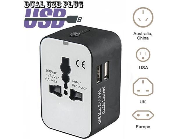 Jansicotek Universal All in One Worldwide Travel Power Plug Wall AC Adapter Charger with Dual USB Charging Ports for USA EU UK AUS