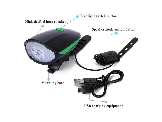 Jansicotek Bike Headlight + Taillight + Horn Combinations, IP44 Waterproof 250 Lumens USB Rechargeable Bike Headlight with Quick Release System,...