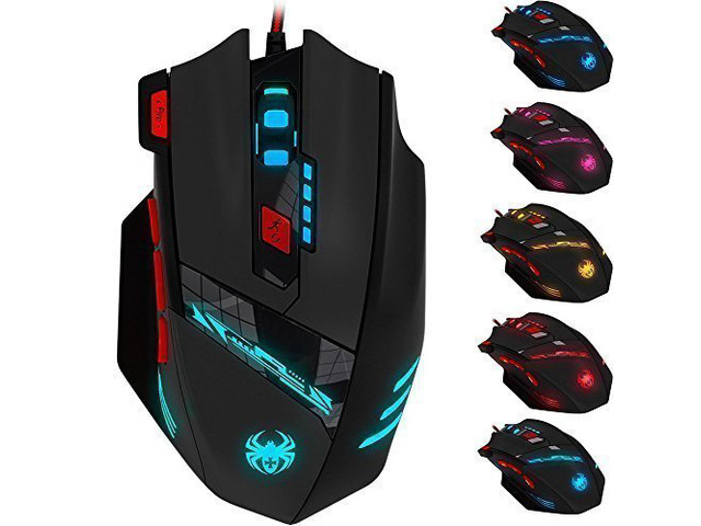 Zelotes 12 Programmable Buttons MMO Gaming Mouse,8 Adjustable Weights,4000 DPI (Up to 8000DPI by the Software),Multi-Modes LED lights USB Wired...