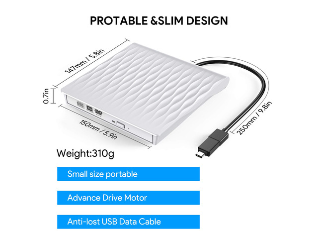 Jansicotek External CD DVD Drive, USB3.0/Type-C Slim Portable External CD DVD Rewriter Burner Writer,High Speed Data Transfer USB Optical Drives...