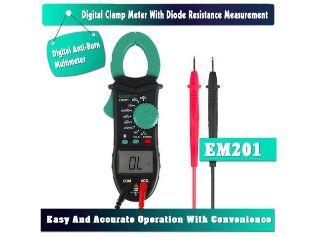 ELECALL EM201 2000 Count AC/DC Voltage AC Current Digital Clamp Meter With Resistance 28mm Jaw Capacity LED Display