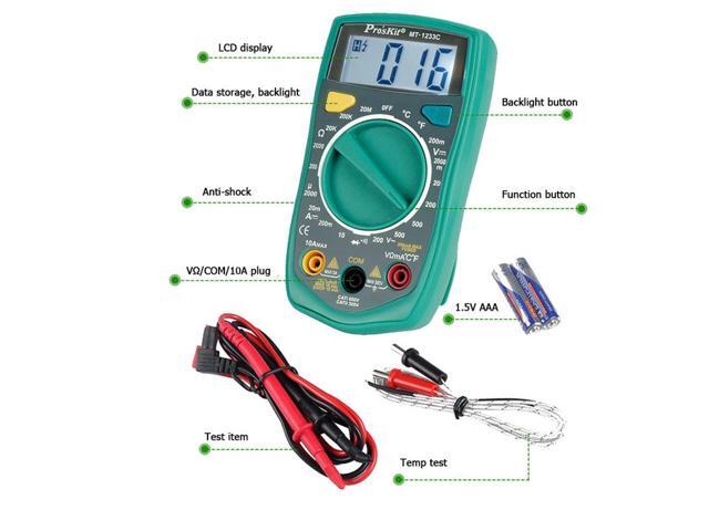 Proâ?skit MT-1233C-C 3 1/2 Digital Multimeter DC AC Voltage Current Resistance Tester Ammeter Multitester Temperature Tester