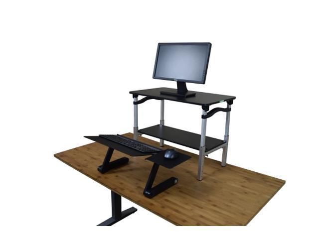LIFT Standing Desk Converter. Tall adjustable height portable affordable sit to stand up desktop riser conversion stand with negative tilt keyboard.